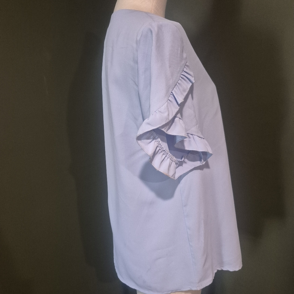 Light Blue Ruffle Sleeve Blouse